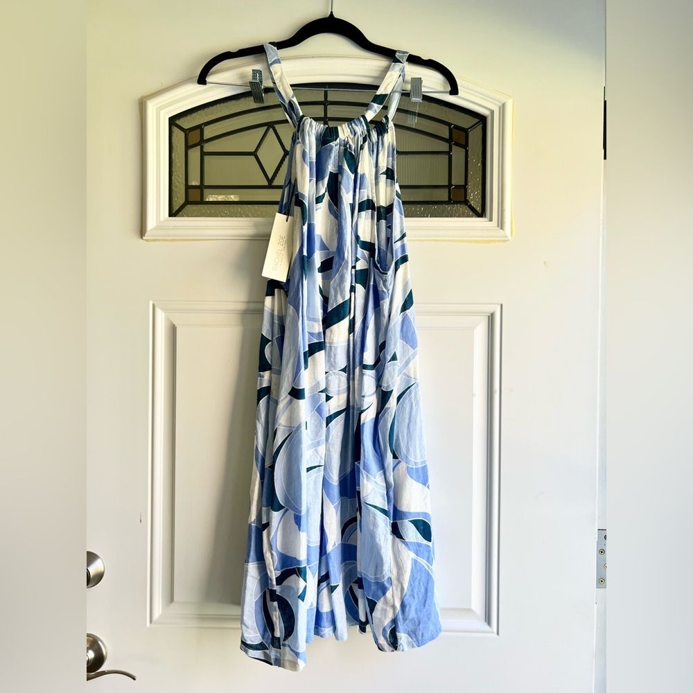 NWT Rachel Zoe Linen Blend Halter Mini Dress in Blue Swirl Pattern